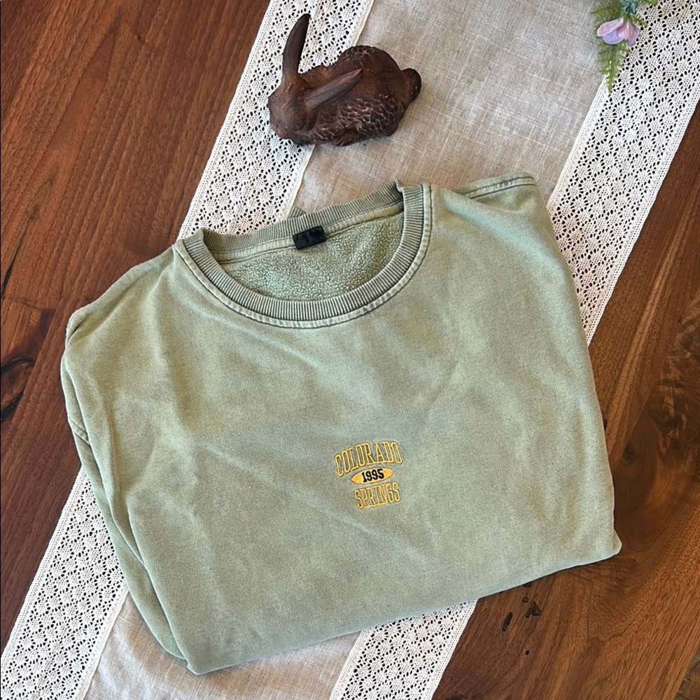 Green Sweatshirt with Yellow Embroidery